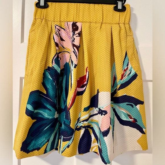 Anthropologie Maeve tropical pleated yellow skirt size 0 nwot - Picture 5 of 5
